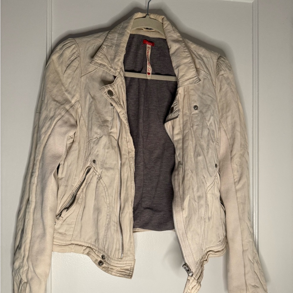 Free People Cream Leather Jacket